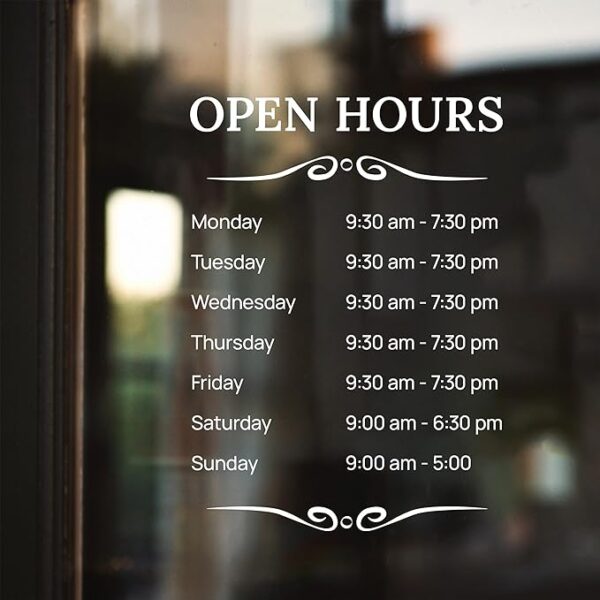Store Front Decal "Business Hours"